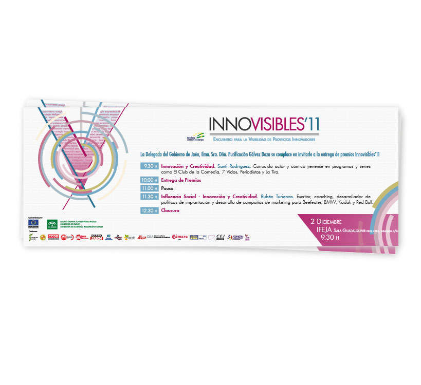 Diseño de invitación para el Encuentro de Proyectos Innovadores que cada año se celebra en la provincia de Jaén, Innovisibles 2011 y organizado por el Centro de Apoyo al Desarrollo Empresarial (CADE)