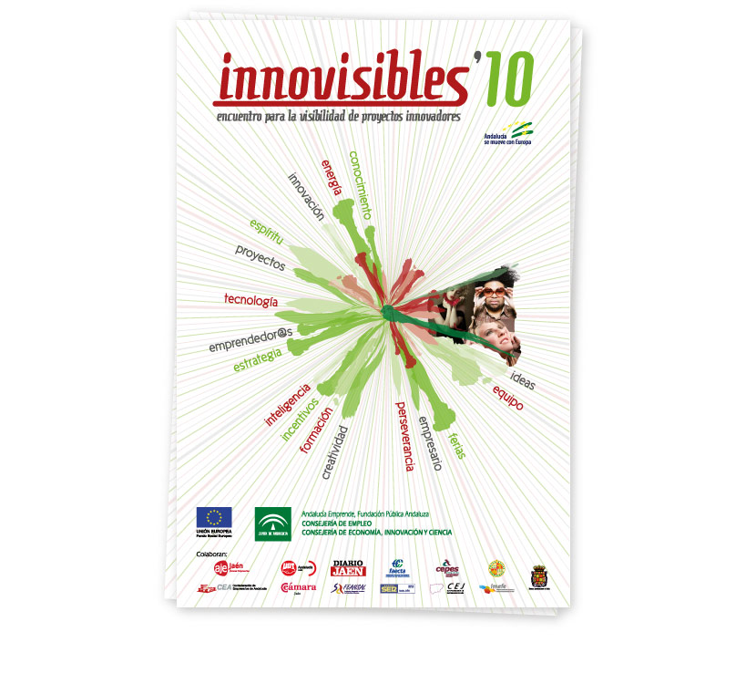 Diseño de cartel y frontis para el Encuentro de Proyectos Innovadores que cada año se celebra en la provincia de Jaén, Innovisibles 2010 y organizado por el Centro de Apoyo al Desarrollo Empresarial (CADE)