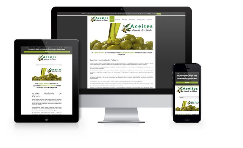 Sitio web corporativo para Aceites Hacienda de Cabachi, empresa dedicada a la elaboración de aceite de oliva mediante el sistema tradicional de capachos.